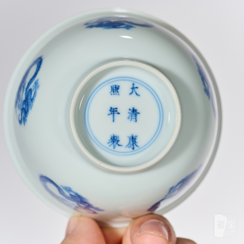 清康熙 青花团龙纹茶圆 - 图8